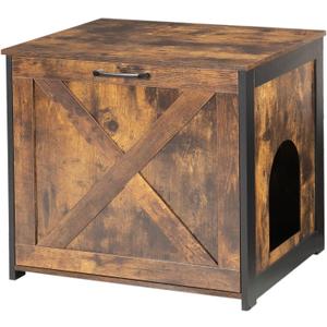Dwanton Cat Litter Box Furniture Hidden, Cat Litter Box Enclosure, Reversible Entrance Can Be on Left or Right Side, Indoor Cabinet, Wooden Washroom, End Table, Nightstand, Rustic Brown, 23.6" L (23.6 x 19.7 x 21.7 Inches)