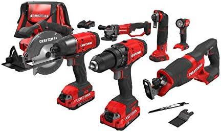 CRAFTSMAN V20 Power Tool Combo Kit, 7-Tool Cordless Power Tool Set with 2 Batteries and Charger (CMCK700D2)