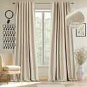 100% Blackout Curtains 84 Inch Length 2 Panels Set Farmhouse Style for Bedroom Windows/Living Room Thermal Insulated Neutral Boho Drapes Linen Blend Natural Ivory 7ft Long Hook Belt Pleated/Back Tab