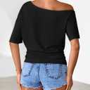 MEROKEETY Women's Off The Shoulder Short Sleeve Tops 2026 Summer Casual Going Out Trendy Y2k T Shirts (Black, XL)