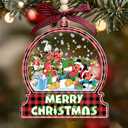 Mouse Friends Merry Christmas 3D Shaker Ornament, 3-Layer Acrylic Holiday Hanging Decoration with Artificial Snow and Holographic Stars, Mickey-Style Mouse Cartoon Friends Gift for Kids Family Fans