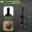 Auger Drill Bit for Planting - 4"X16" Heavy-Duty Auger Post Hole Digger for Fence - 3/8" Hex Drive Drill