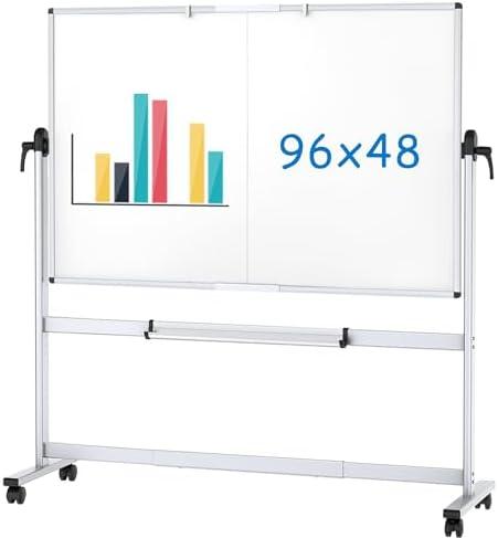 Amazon.com : VIZ-PRO Double-Sided Mobile Whiteboard, 96 x 48 Inches, Magnetic Rolling Dry Erase White Board on Wheels with Aluminium Frame and Stand 8' x 4' : Office Products