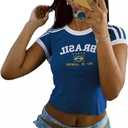 Vintage Graphic Baby Tees for Women Brazil Shirt Y2k Tops Baby Crop Tees 90s Summer Going Out Tops Streetwear Shirts (Blue, M)