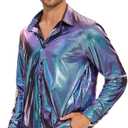Zando Mens Disco Shirt Outfit Retro 70s Shirts for Men Sequin Glitter Long Sleeve Button Down Disco Outfits Party Costume (XXL)
