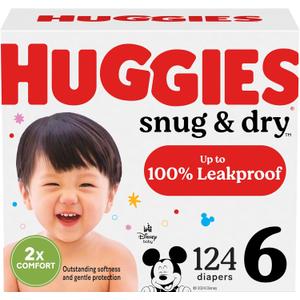Huggies Size 6 Diapers, Snug & Dry Baby Diapers, Size 6 (35+ lbs), 124 Count (2 Packs of 62)