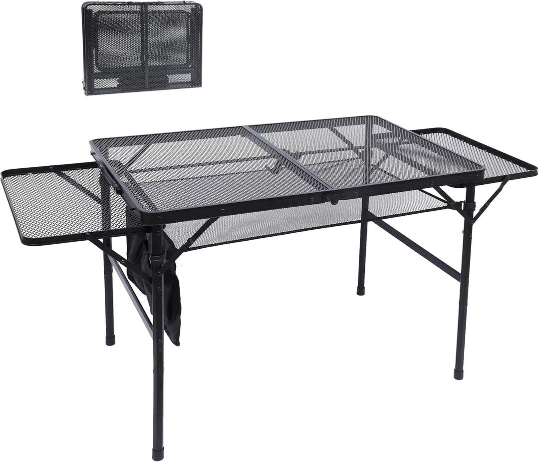 Nice C Folding Grill Table, Camping Table, Tailgate Tables, Grill Tables, Outdoor, Metal Folding Adjustable Height&Width, Mesh Net, Carry Handle, 4.4ft