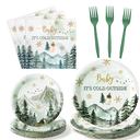 96Pcs Baby It's Cold Outside Winter Wonderland Snowflake Party Plates Supplies - Party Tableware Decorations Disposable Paper Plates Napkins Forks for Birthday Christmas Baby Shower, Serves 24