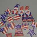 Qunclay 17 Pcs 4th of July Ornaments for Tree Wooden Patriotic Ornaments Memorial Day Red White Blue Tree Decorations American Flag Gnome Star Hanging Sign for Independence Day Party Decor