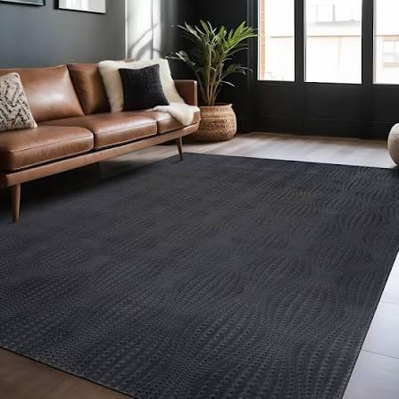 Modern Solid Dark Grey Area Rug / Rug Pad