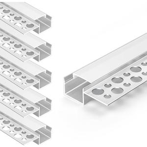 Plaster-in Recessed LED Aluminum Channel 6 Pack, 3.3FT/1M Trimless LED Strip Diffuser Profile with Milky Cover for Drywall Ceiling and Wall, Fits up to 13mm LED Strips