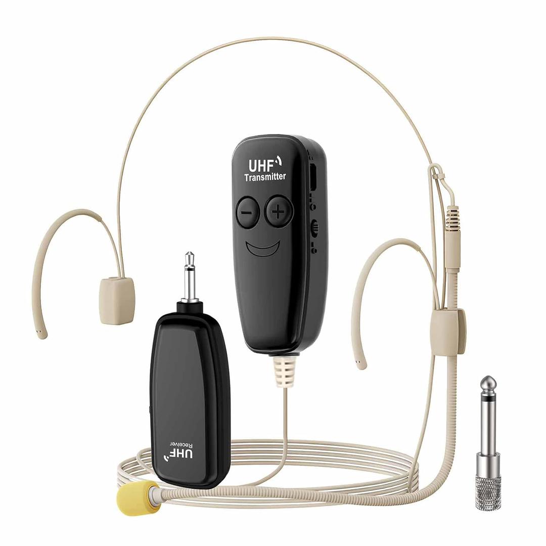 Wireless Headset Microphone, UHF Skin Tone Head Mic Speaker System, Beige Professional Voice Amplifier Microphones, with 164ft Range, Ideal for Teachers Tour Guides Fitness Coaches Conferences