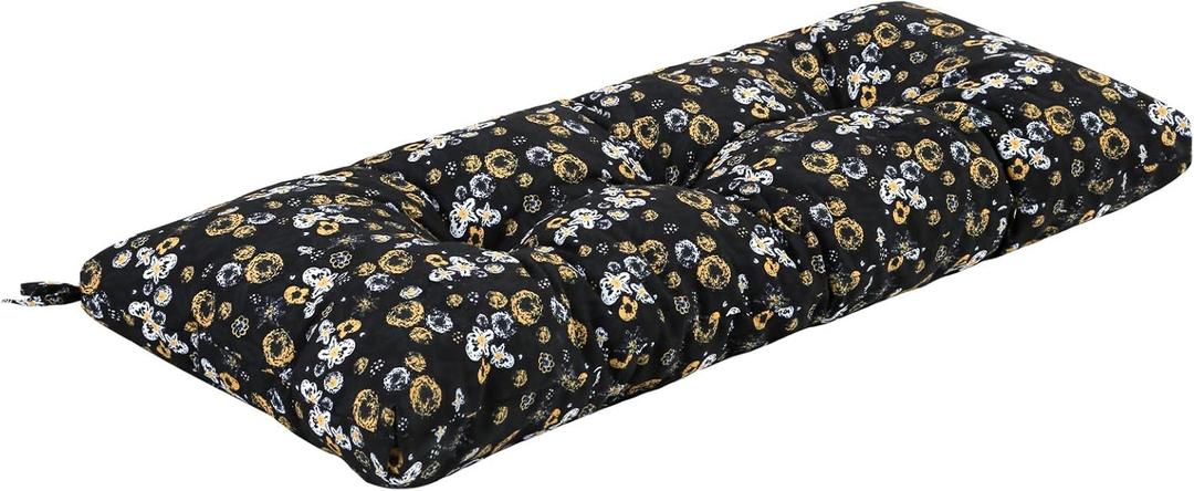 Outdoor Bench Cushion Waterproof, Tufted Bench Seat Cushion 42 x 15 Inch, Patio Wicker Indoor Seat Pads for Outside Garden Patio Balcony (Floral Black)