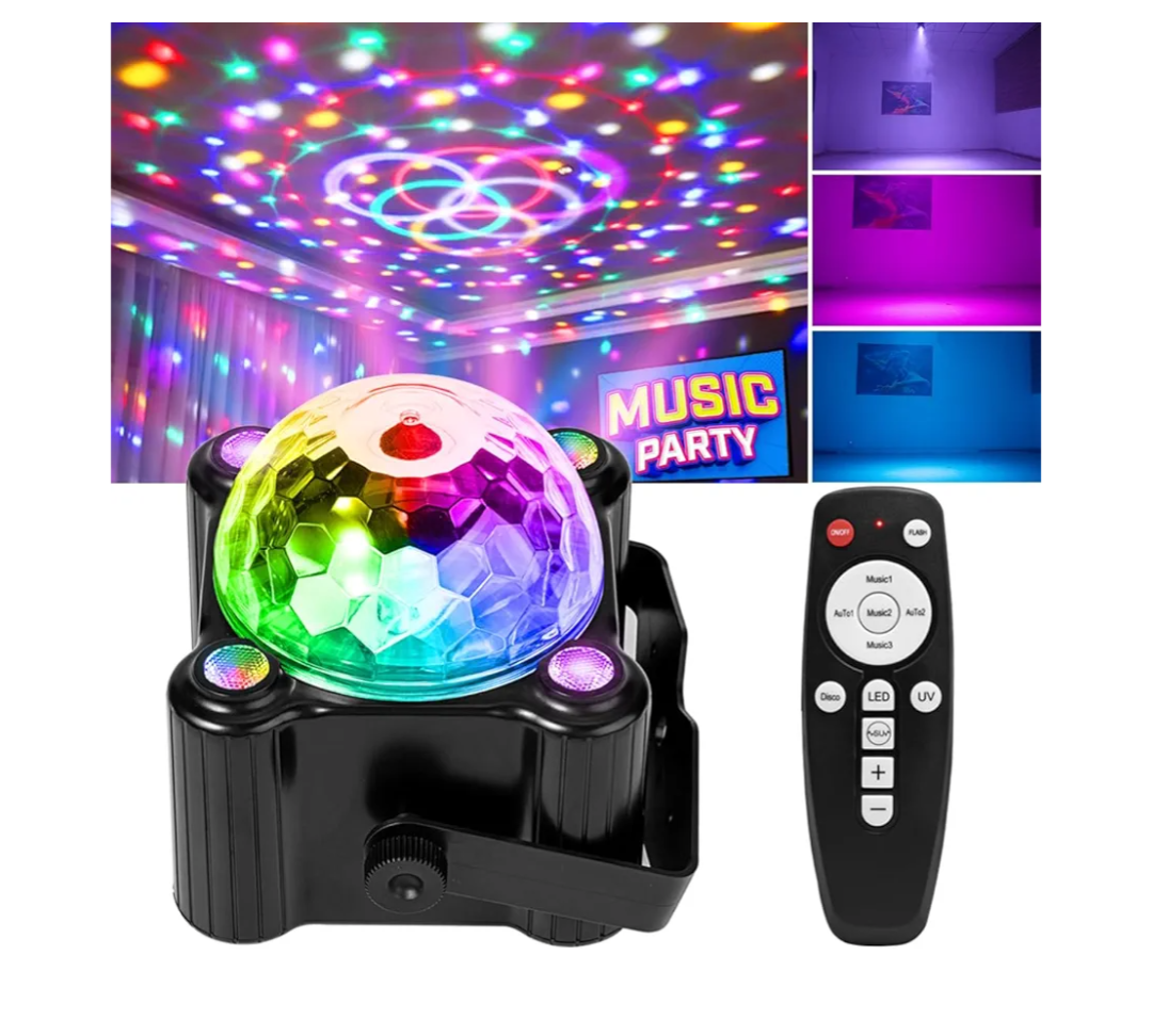 Disco Ball Party Lights Sound Activated Strobe DJ Stage Lighting for Indoor Room Outdoor Dance Floor Parties Birthday Rave Home Karaoke Halloween Christmas Wedding Show Bar Club Decorations