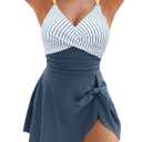 Blooming Jelly Womens One Piece Swimsuit Tummy Control Bathing Suit Gold Metal Tie Knot 2026 Swim Dress (Blue, XXL)