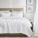 palassio White 100% Cotton Quilt Queen Size Bedding Sets with 1 Pillow Shams, Lightweight Textured Farmhouse Country Bedspread Soft Shabby Chic Patterned Coverlet for All Season, 3 Pieces