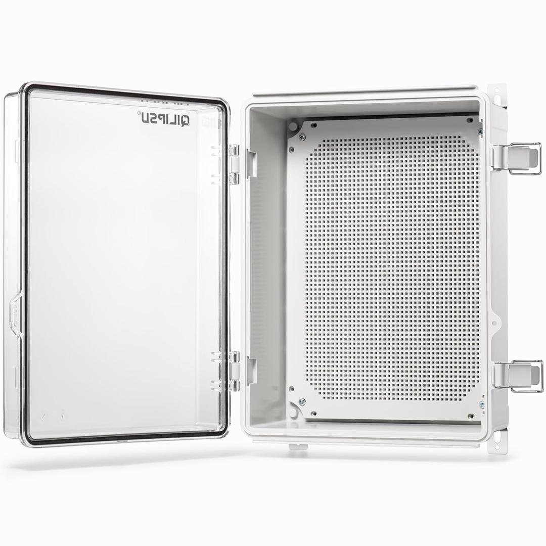 QILIPSU Clear Hinged Cover Stainless Steel Latch 410x310x180mm Junction Box with Mounting Plate, Universal IP67 Project Box Waterproof DIY Electrical Enclosure, ABS Plastic Grey (16.1"x12.2"x7.1" CC)