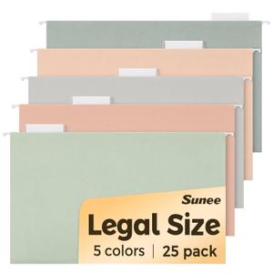 SUNEE Hanging File Folders Legal Size, 25 Pack File Folders 1/5Cut Tabs, Morandi Colors, Stay Organized for Your Home and Office Bulk File and Documents