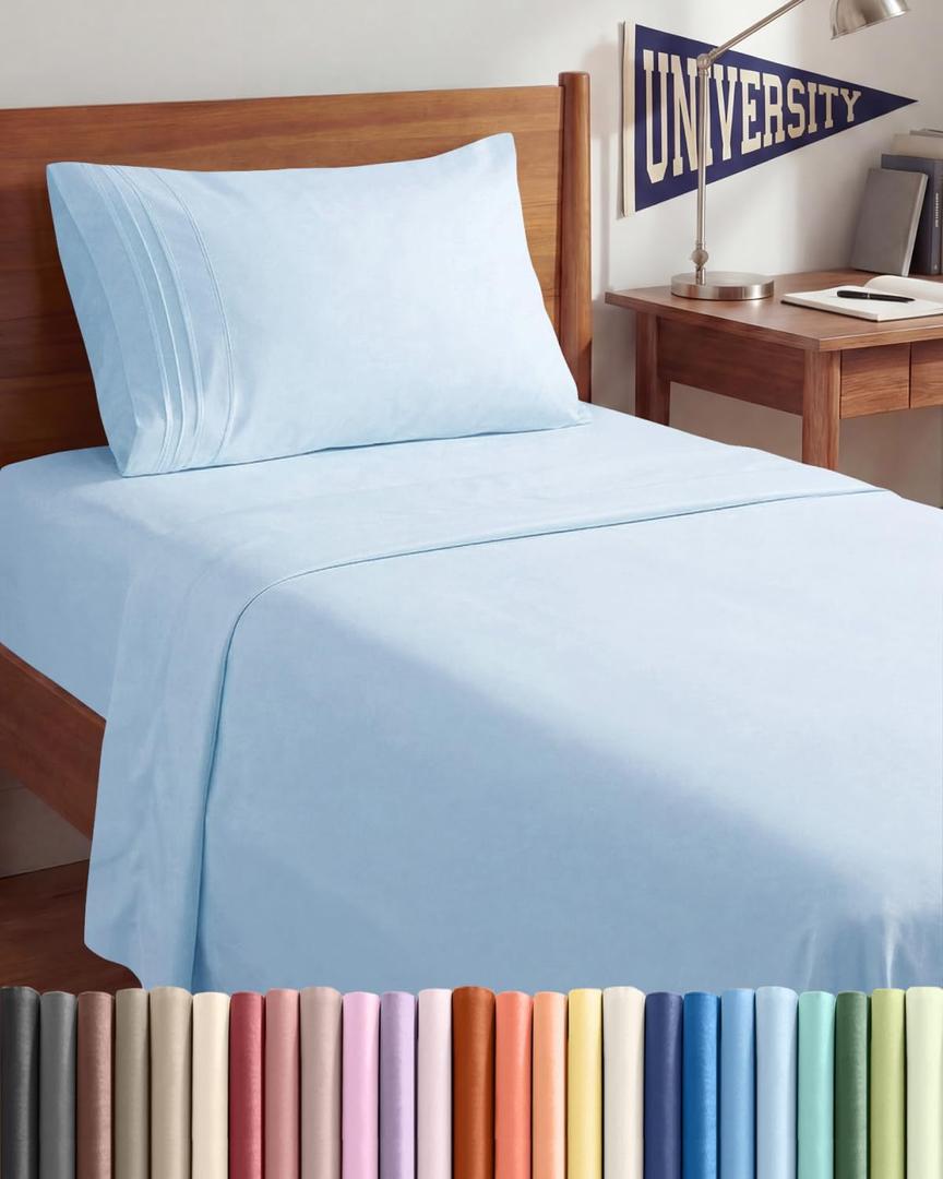 Twin XL Size 3 Piece Sheet Set - Comfy Breathable & Cooling Sheets - Hotel Luxury Bed Sheets for Women & Men - Deep Pockets, Easy-Fit, Soft & Wrinkle Free Sheets - Light Blue Oeko-Tex Bed Sheet Set