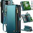 Defencase Compatible with Pixel 9 Pro Fold Case Wallet with RFID Blocking Card Holder & Pen Holder PU Leather Magnetic Snap Flip Zipper Strap Phone Case Fit for Google Pixel 9 Pro Fold, Blue Green