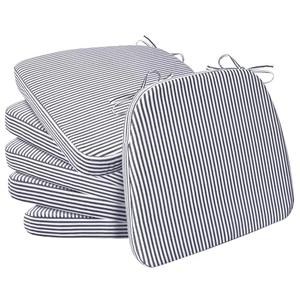 AAAAAcessories D-Shaped Chair Cushions, Featuring Ties and Removable, Machine-Washable Cover, 2'' Thick Seat Pads for Kitchen and Dining Rooms, 17'' x 16'', Set of 6, Pinstripe Dark Gray