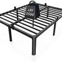 ROIL 14 inch California King Size Bed Frame Metal Platform No Box Spring Needed with Headboard Hole Round Corner Legs Mattress Retainers 3500LBS Heavy Duty Steel Slats Noise-Free Storage