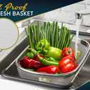 Over the Sink Colander for Kitchen - 6 Quart Over the Sink Strainer Basket with Extendable Ergonomic Handles and Resting Feet - Multipurpose Fine Mesh Strainer for Kitchen