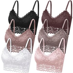 Geyoga Women's Lace Cami Top, Wireless Bralette Floral Non Padded Bandeau Bras with Straps (X-Large, Black, White, Bean Paste, Light Pink, Mocha, Dark Bean Paste)