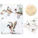 LifeTree Muslin Swaddle Blankets, Muslin Baby Boy Swaddle Blanket and Hat Set with Birth Announcement Card, Newborn Unisex Receiving Blankets Mallard Duck