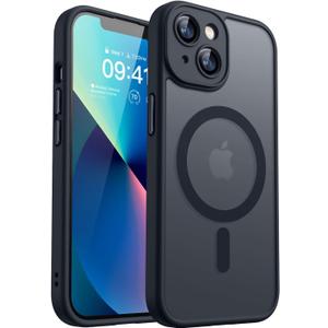 CANSHN Magnetic for iPhone 13 Case, Upgraded [Full Camera Protection] [Compatible with Magsafe] [Translucent Matte] Shockproof Protective Phone Case for iPhone 13 6.1" - Black