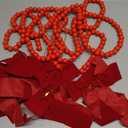 9 Pcs Christmas Tree Decorations 12 ft Christmas Wooden Bead Garland with 8 Pcs Velvet Bows Ribbon Wooden Beads Garland Ornaments for Xmas Tree Fence Fireplace Decorations (Burgundy)