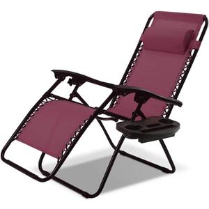 Outdoor Zero Gravity Lounge Chair with Pillow & Utility Tray, Folding Patio Lawn Beach Recliner (Wine)