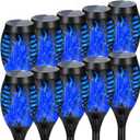 Solar Lights Outdoor, Upgraded 10 Pack Blue Solar Torch Light with Flickering Flame for Garden Decor, Waterproof Outdoor Lights Solar Powered, Tiki Torches for Outside Yard Patio Pathway Decor