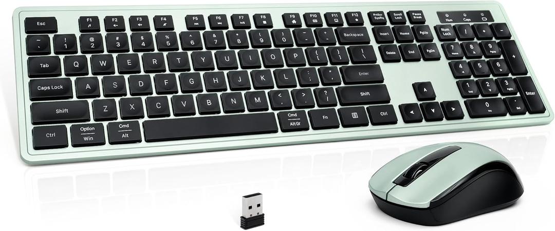 Wireless Keyboard and Mouse, 2.4GHz Cordless Silent Keyboard Mouse Combo, Optical Mouse, Plug and Play USB Receiver, Compatible with Windows, Mac, Laptop, and PC  Ideal for Office UseBlack Green