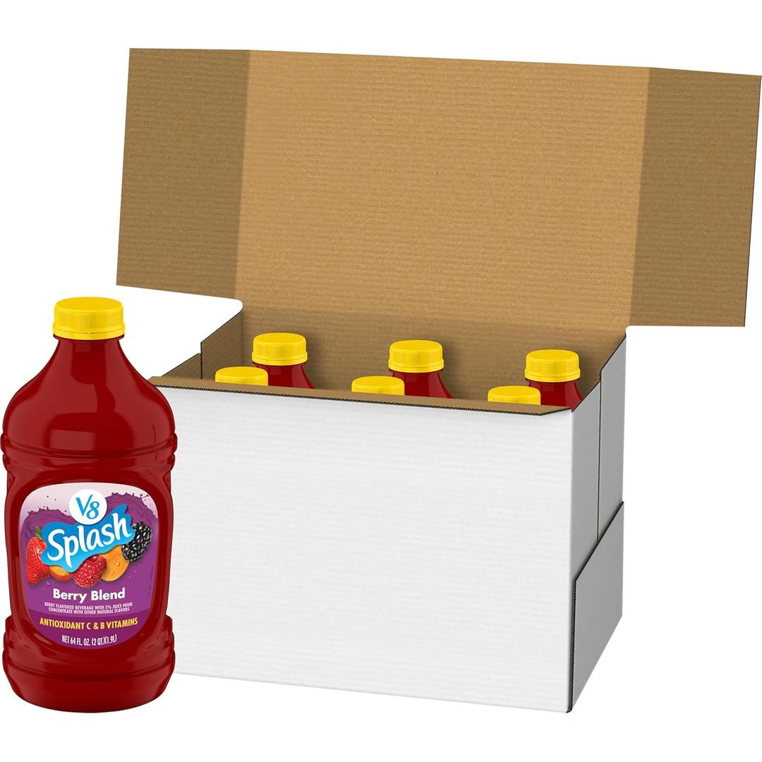 V8 Splash Berry Blend Flavored Beverage, 64 fl oz Bottle (6 Pack) BB 10/15/26