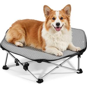 Pecute Elevated Dog Bed with Cooling Blanket, Chew Proof Outdoor Pet Cot for Medium Dogs, Tool-Free Assembly & 360 Breathable Mesh for Summer Camping, Orthopedic Joint Support, L, 31.929.57.9"