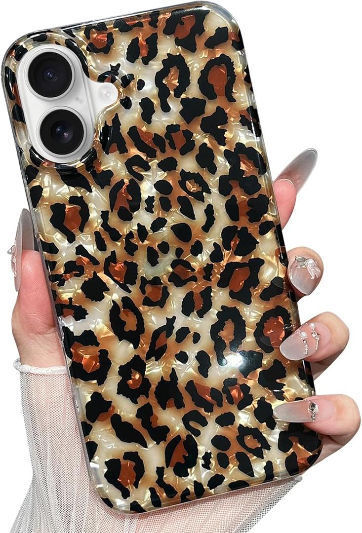 Leopard Case for iPhone 16 Case Cheetah Women Trendy Aesthetic Clear Silicone Protective Shockproof Phone Cases with Beade Phone Strap Lanyard for iPhone