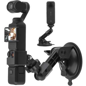 BRDRC Pocket 3 4 Suction Cup Mount, for Xtra Muse Car Windshield Window Dash Holder Kit with Expansion Adapter for Insta360 X4 X5 Go 3S for GoPro Max Hero Pocket 3 4 Action 6 5 Pro Nano Accessories