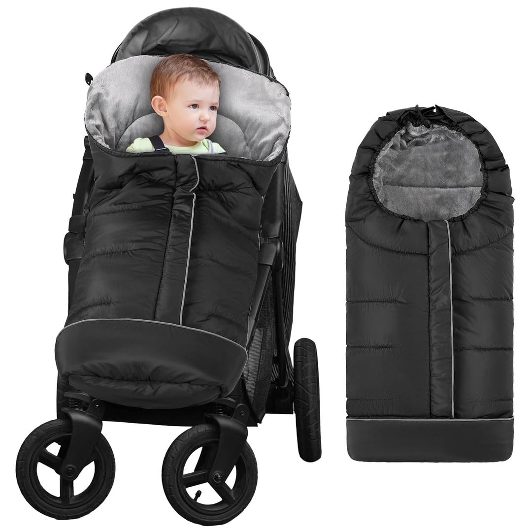 Yoofoss Winter Stroller Cover - Universal Toddler Footmuff, Water Resistant Coral Baby Stroller Bunting Sleeping Bag (41"L x 18"W, Dark Black)
