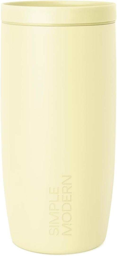 Simple Modern Travel Coffee Mug Tumbler with 360 Lid | Ceramic-Lined Insulated Stainless Steel Cold Brew Iced Coffee Cup Thermos | Gifts for Women Men Her Him | Voyager Signature | 16oz | Buttercup
