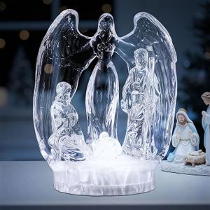ElectricWise Nativity Set Indoor Decoration, Clear Nativity Scene with Light, Christmas Manger Scene & Figures with LED Lights, Holy Family Christmas Decorations for Indoor Tabletop Mantle Fireplace