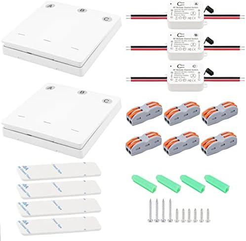 JIUWU 3pcs RF 433Mhz Wireless Remote Control 1 Channel Relay Switch, AC110V AC 90~250V 10A, with 2pcs Included 86 Wall Panel Transmitter No Wiring Required, Remote Control Switch for 3pcs Home Light