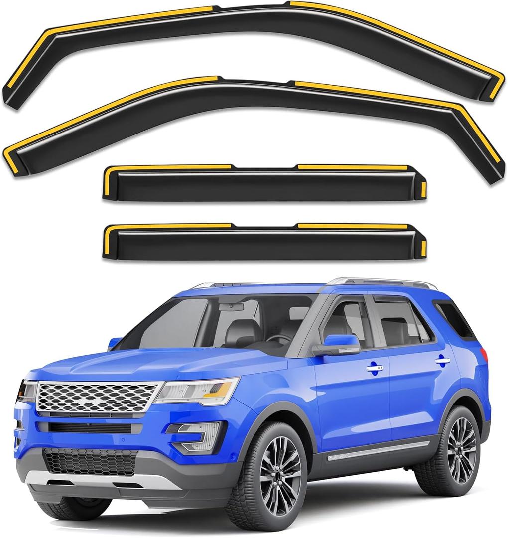 in-Channel Window Rain Guards Fit for Ford Explorer 2011 2012 2013 2014 2015 2016 2017 2018 2019, Extra Durable Visors Vent Visors Window Deflector Vent Shades Car Accessories -4 pcs