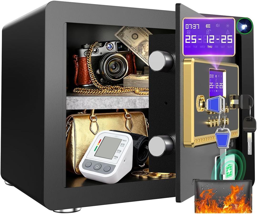 Safe Box with Digital Keypad & Alarm System - Electronic Lock Box for Jewelry Cash with Adjustable Shelves - Includes LED Light & Fireproof and Waterproof Bag(0.8/1.0/1.3/1.53/2.5Cuft)