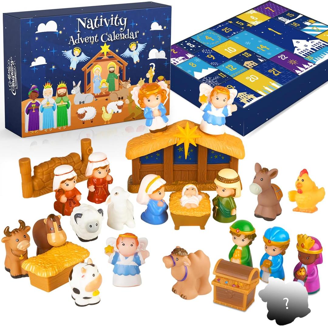Nativity Advent Calendar 2025 Kids, Christmas Story Nativity Playset Christian Advent Calendar for Toddlers, Kids, Boys, Girls, 25pcs Nativity Scene Set Toys for Children Ages 1 2 3 4 5 6+