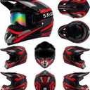 Motocross Helmet,Youth Adult ATV Dirt Bike Motorcycle Helmet,BMX 4-Wheeler Off-Road Mountain Bike Helmet,DOT Certified,W/Gloves Goggles Mask 4-Piece Set Red, Large