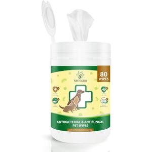 Antifungal and Antibacterial Wipes for Dogs & Cats, Dog Yeast Infection Treatment Wipes, All Natural Grooming Wipes for Cleaning, Help with Hot Spots, Ringworm, and Skin Infections, 80 Count