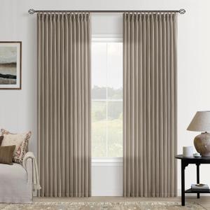Taupe Linen Curtains Pinch Pleated 84 Inch Length for Living Room Bedroom 2 Panels Neutral Farmhouse Burlap Light Filtering Pinch Pleat Drapes Semi Sheer Dark Flax Window Curtain Grey Beige Greige