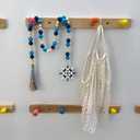 Farmhouse Wooden Letter Block Sign and Boho Tassel Bead Garland Beach Lake House Decor for Bathroom, 2-Pcs Set Blue Bead Garland with Tassels Home Decoration