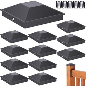Goovilla 4x4 Post Caps Black(Actual 3.5" x 3.5"), 12 Pack Aluminum Metal Fence Post Caps with 24 Screws and Easy Installation, Waterproof Deck Post Caps with Fade-Resistant Coating, Protect Wood Post